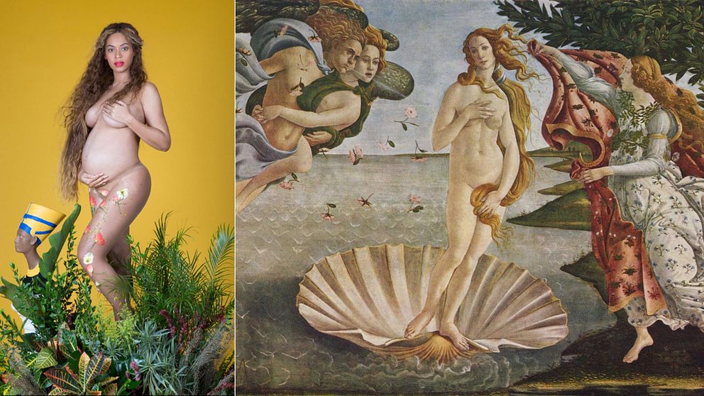 Beyoncé bredvid Botticellis ”Venus födelse”