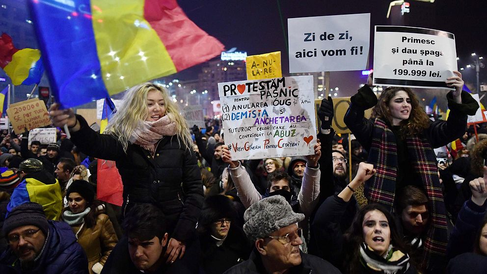 Protester i Rumänien.