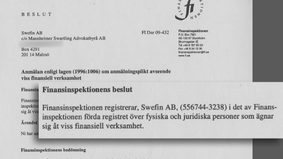 Skuggbanken Swefin godkändes och registrerades av Finansinspektionen.