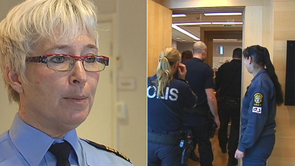 Polischef Carina Persson och ingång till en tingsrättssal