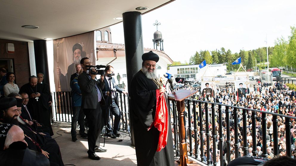 Patriarken Mor Ignatius Aphrem besökte Södertälje den 25 maj 2015.