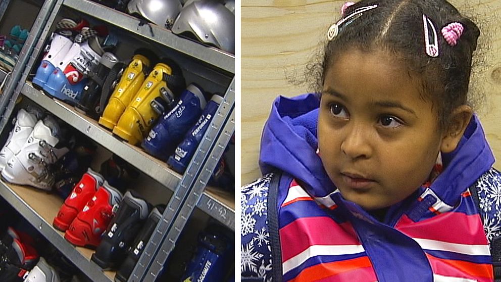 Zenab 10 år ¨lånar vintersportutrustning från sportoteket i Sundsvall