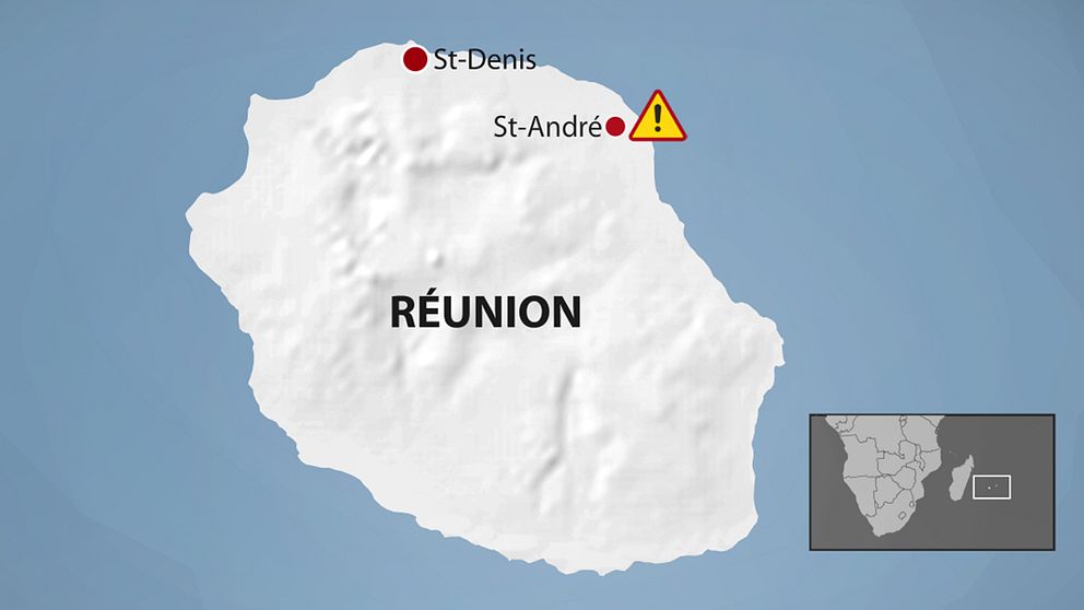 Hajattacken inträffade utanför staden Saint-André, på öns nordöstra kust.