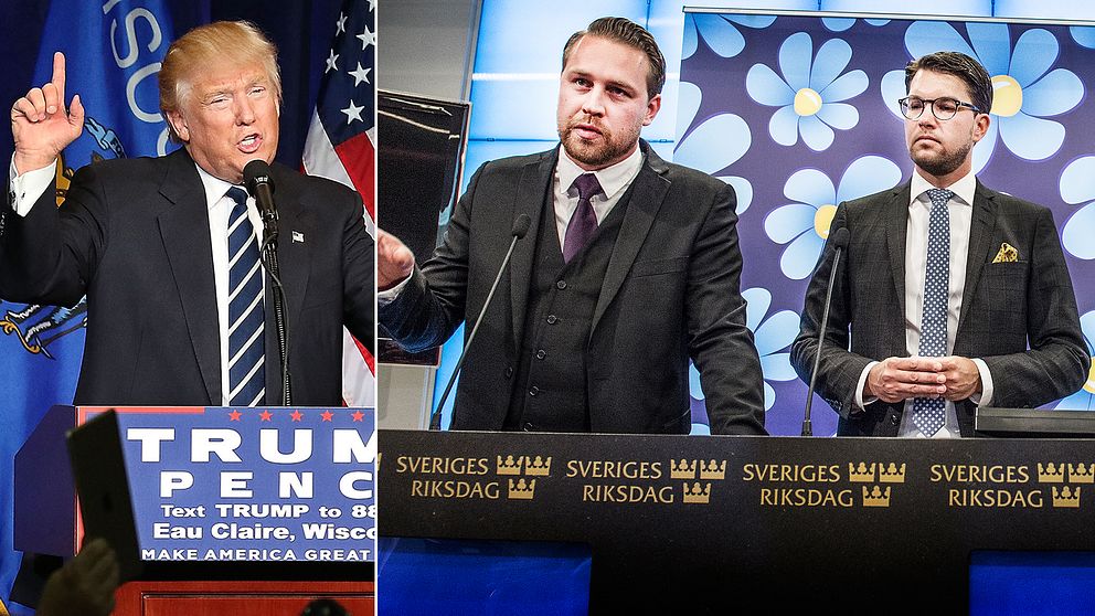 Donald Trump, Mattias Karlsson och Jimmie Åkesson.