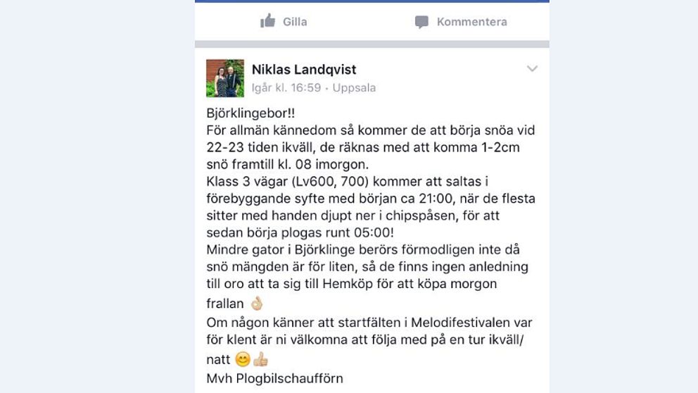 Niklas Landqvist postade inlägg på Facebook.