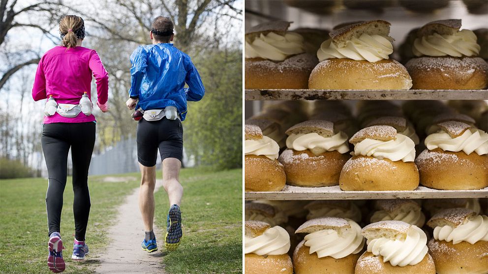 Par som joggar och semlor på plåt.