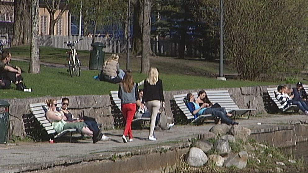 Vårvärme och spirande grönska i Örebro den 10 maj.