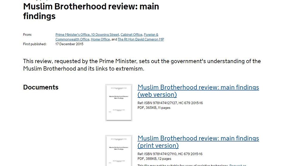 Brittiska rapporten om Muslimska brödrarskapet beställdes av parlamentet.