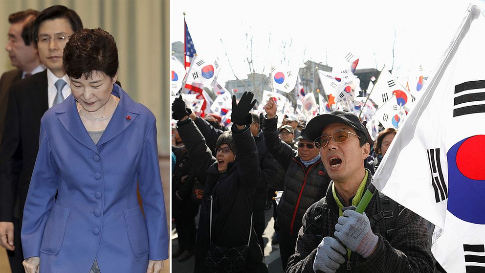 President Park Geun-Hye och tusentals demonstranter i Sydkorea.