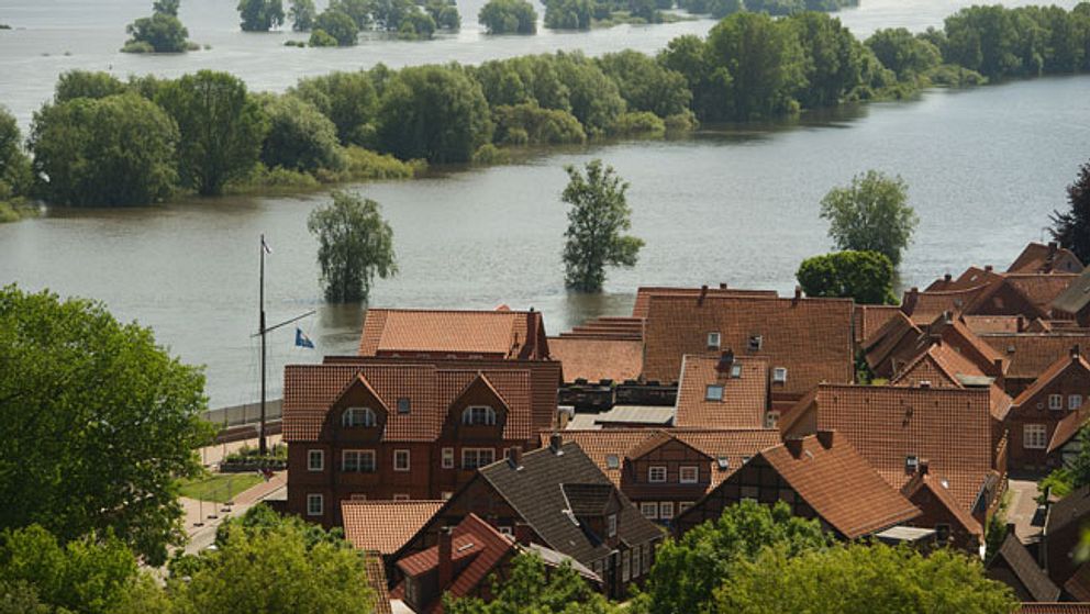 I staden Hitzacker i Sachsen stiger floden Elbe.