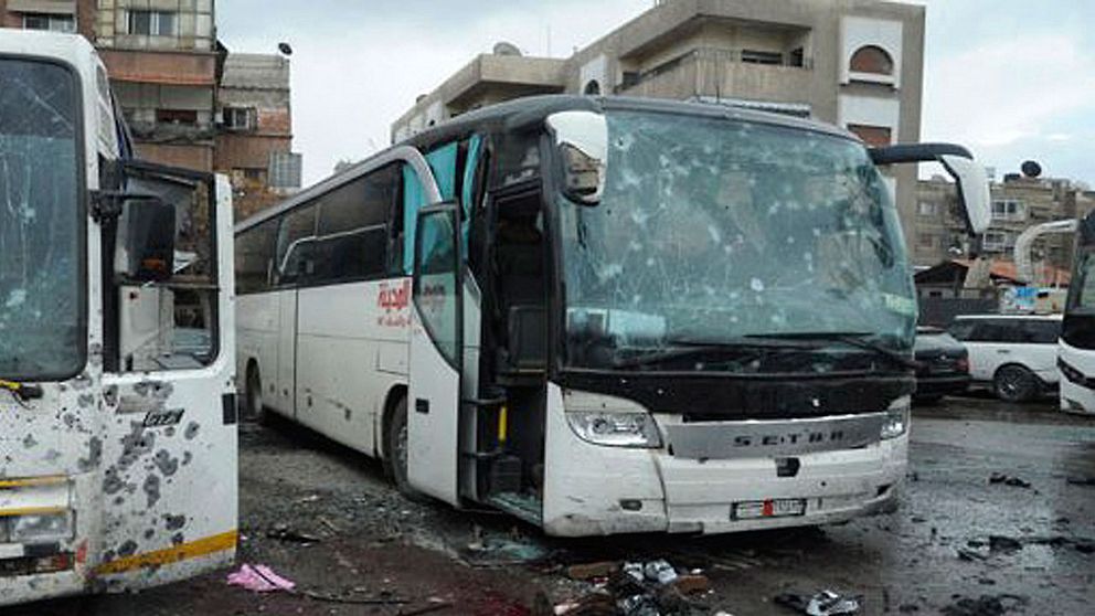 En bild från attentatsplatsen från den statliga syriska nyhetsbyrån Sana.