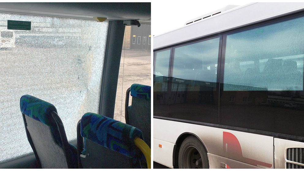 Krossade fönster på Dalatrafiks buss