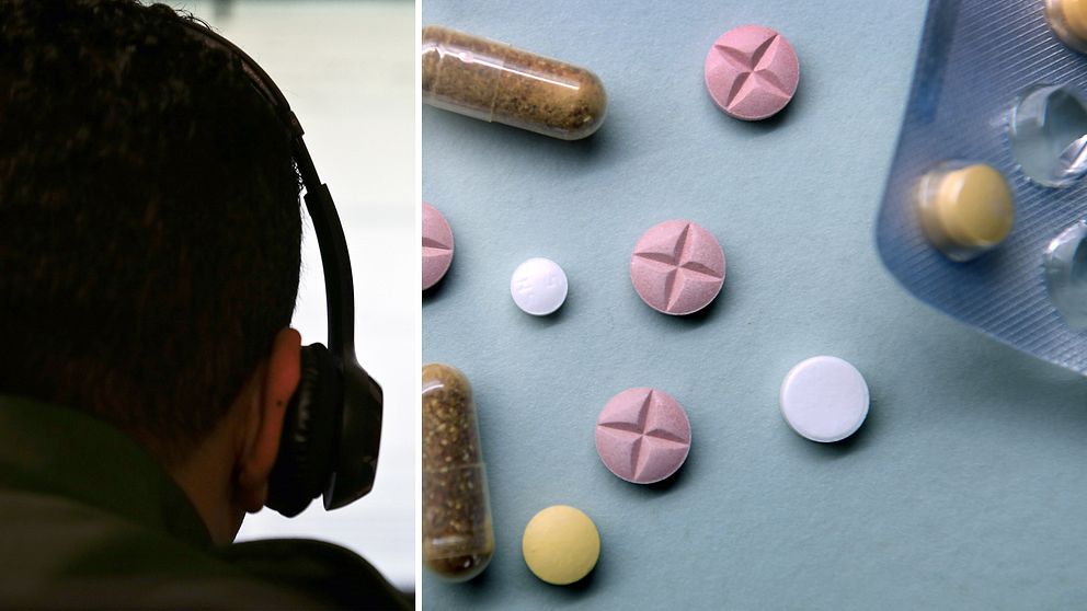 Medicinpiller och anonym person med headset