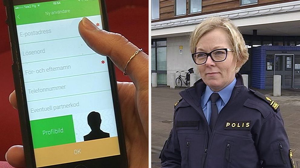 Lotta Petersson, kommunpolis i Kalmar, visar den nya trygghetsappen.
