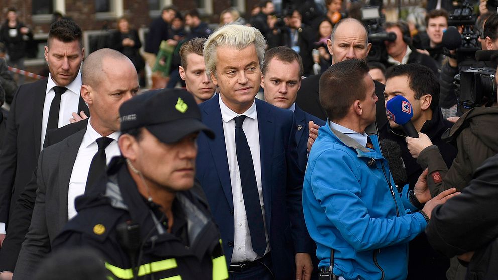 Geert Wilders på valdagen i Nederländerna.