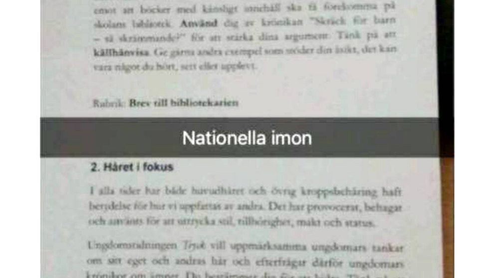skärmdump från Snapchat, med texten Nationella imon i mitten, sedan text över och under.