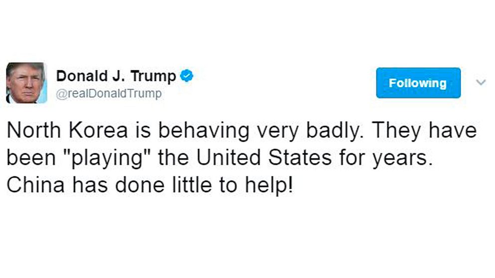 Under fredagen skrev president Trump om Nordkorea på Twitter.