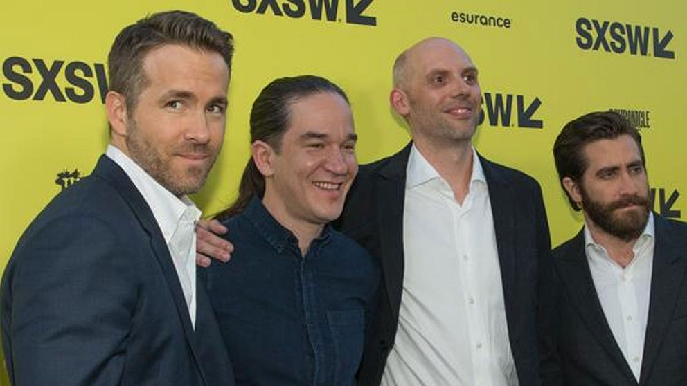 Jon Ekstrand tillsammans med Ryan Reynolds, Daniel Espinosa och Jake Gyllenhaal under premiären av Life på festivalen SXSW.