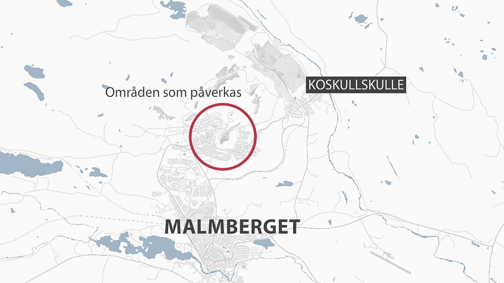 Malmberget, inringat är bostadsområden som ska rivas eller flyttas till Koskullskulle. LKAB:s nya tidsplan presenterades.