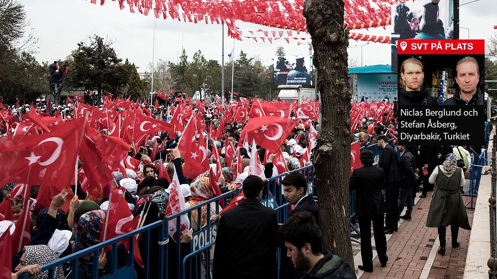 President Erdogan besöker kurdiska staden Diyarbakir, det är slutet på valkampanjen och han försöker vinna de kurdiska rösterna.