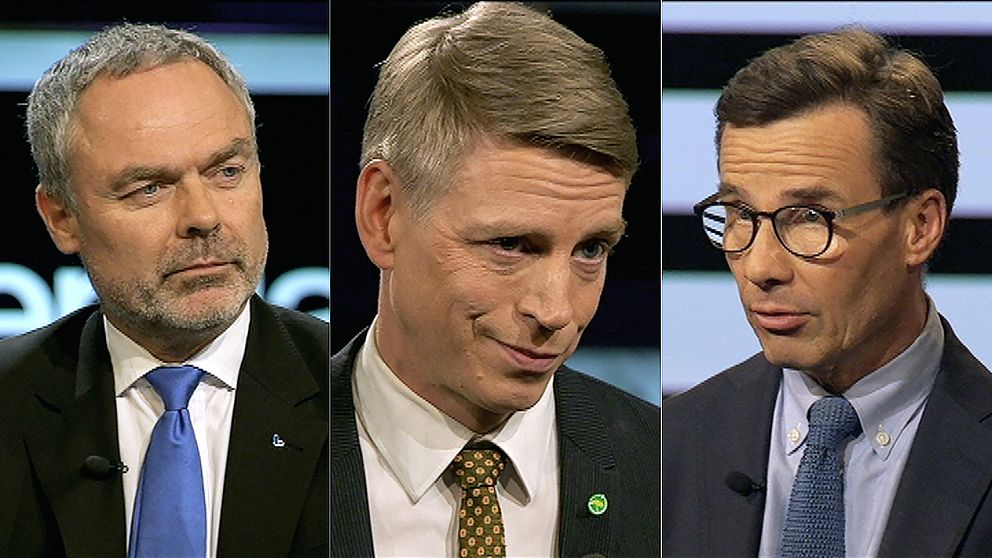 Jan Björklund (L), Per Bolund (MP) och Ulf Kristersson (M) i Agenda.
