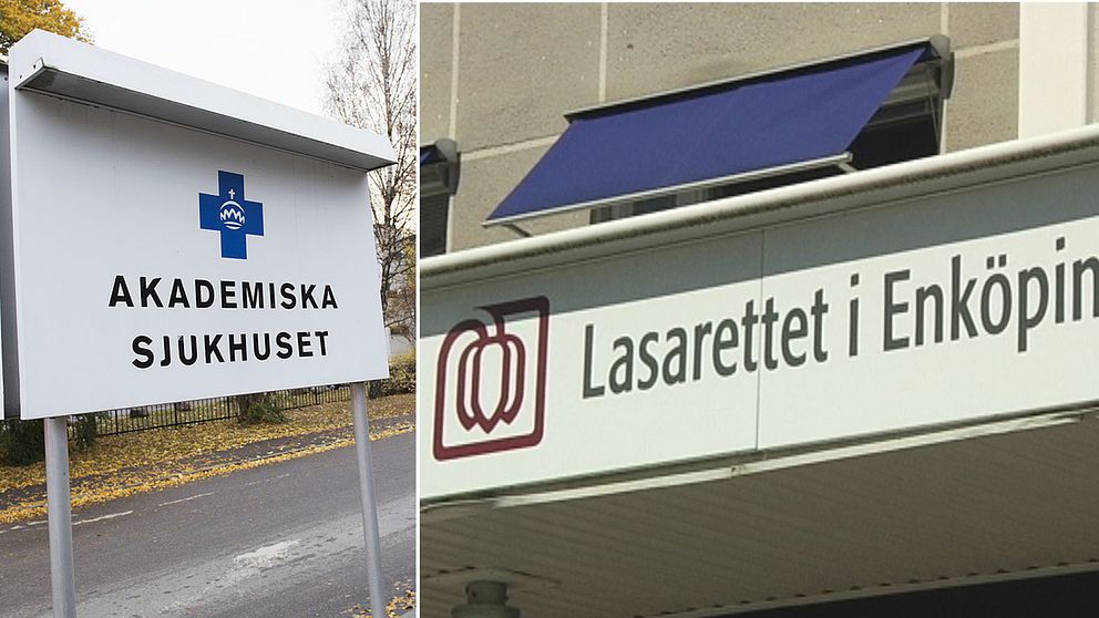 Två-split-bild. Akademiska sjukhuset och lasarettet i Enköping.