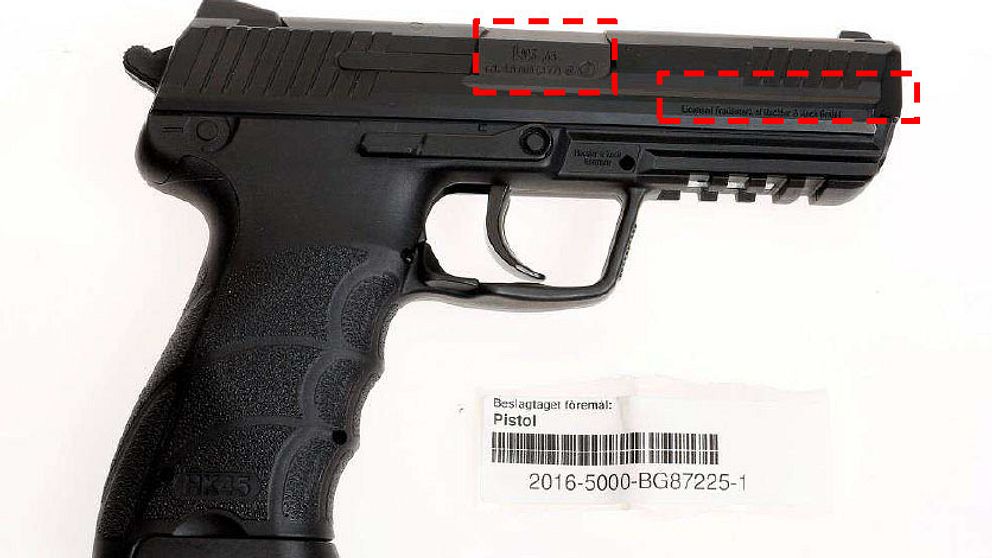 Bild på en pistol från polisens förundersökningsprotokoll