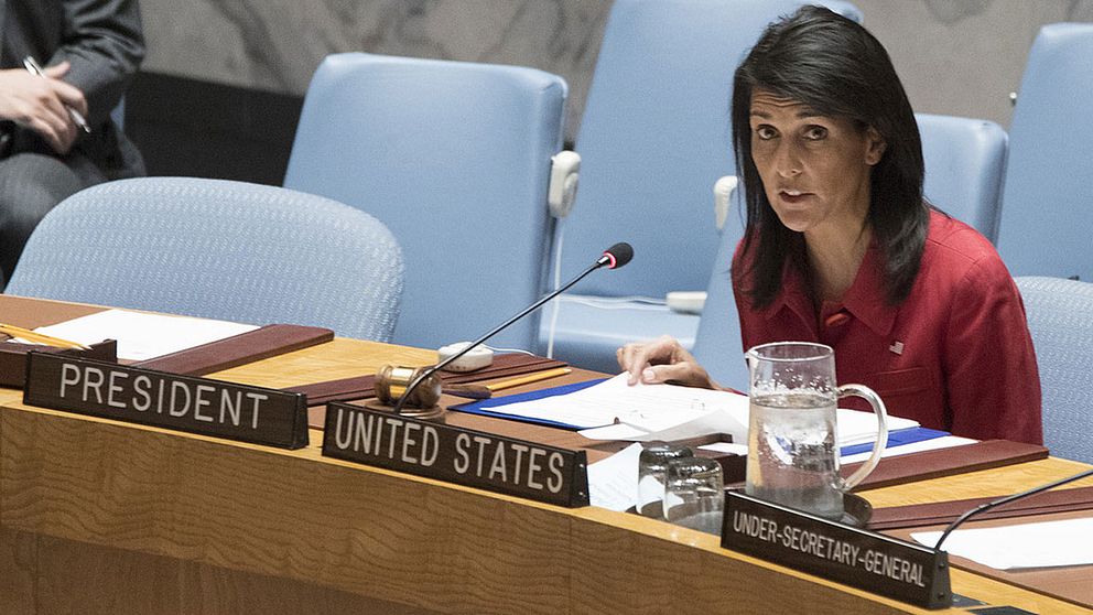 USA:s FN-ambassadör Nikki Haley.