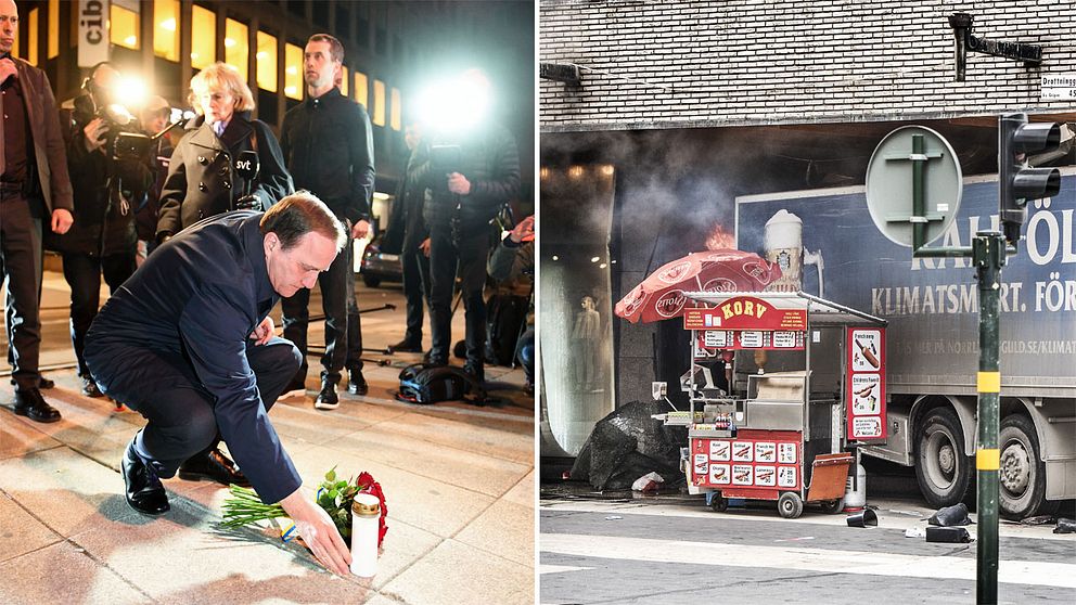 Stefan Löfven på plats på kvällen för attacken.