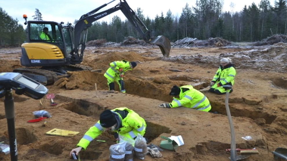 arkeologisk utrgrävning, utgrävning, arkeologer, grävskopa