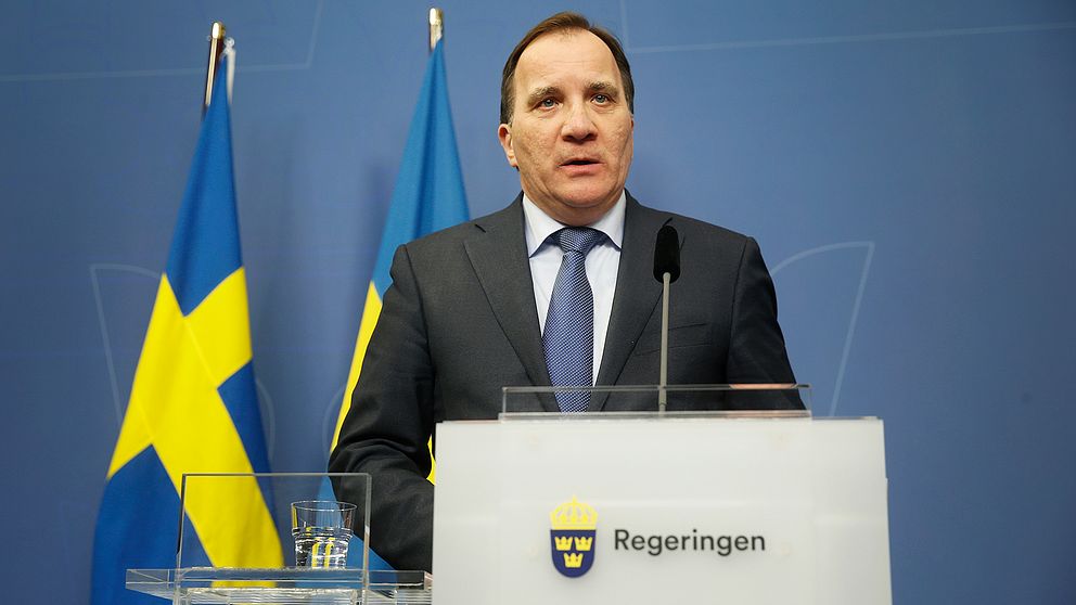 Statsminister Stefan Löfven vid en pressträff i Rosenbad efter terrordådet i Stockholm.