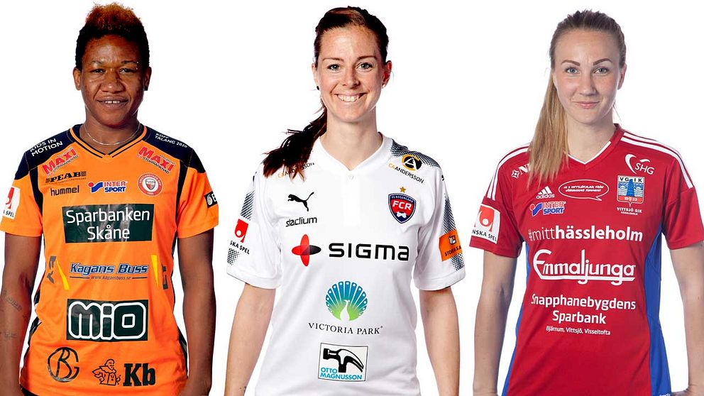 Damallsvenska profiler: Rita Chikwelu, Lotta Schelin, och Emma Lundh.