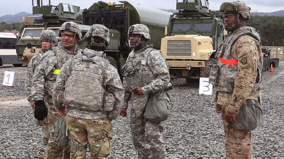 Amerikanska soldater under en gemensam militärövning i Pohang, Sydkorea, 11 april.