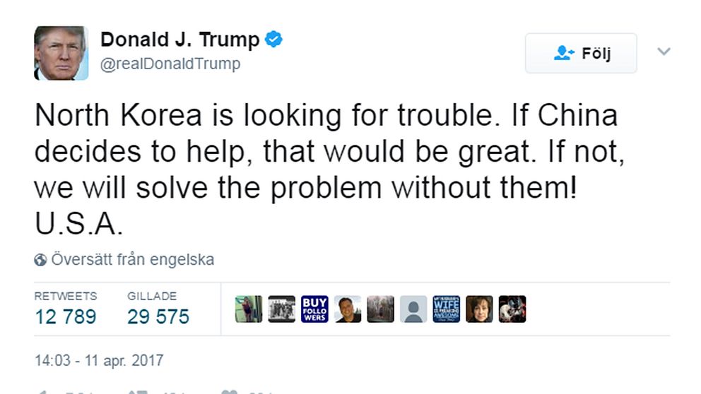 Skärmdump från Donald Trumps Twitterkonto.