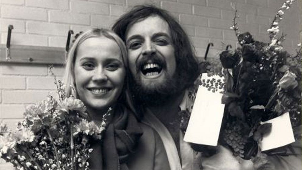 Agneta Fältskog och Peter Winsnes efter Sverigepremiären av Jesus Christ Superstar.