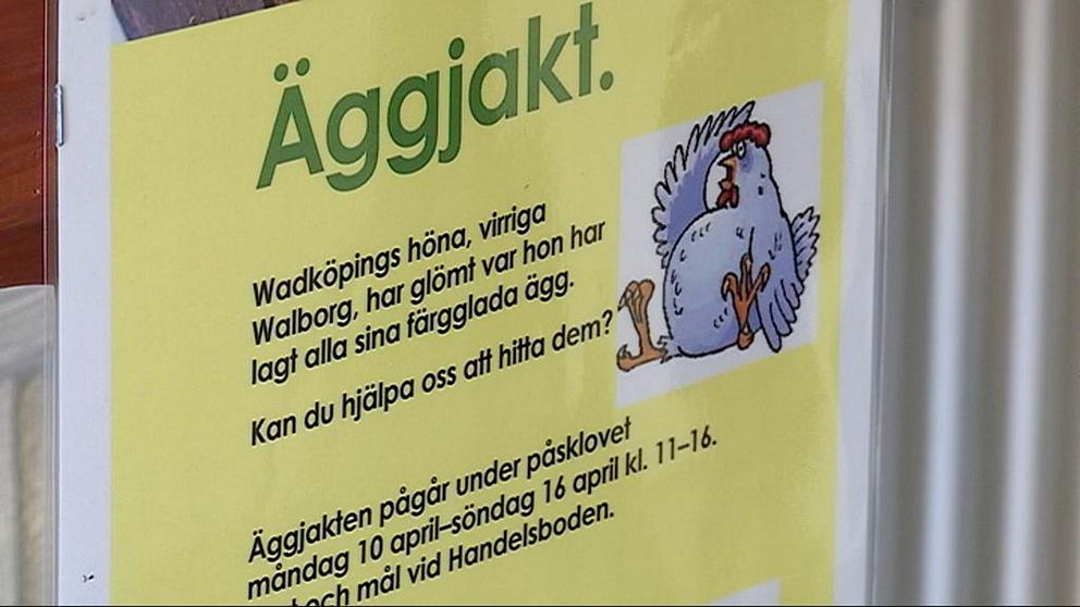 Skylt om äggjakt i Wadköping.