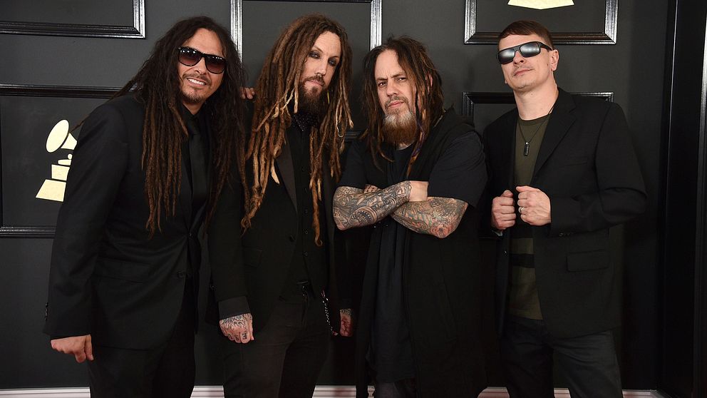Metalbandet Korn. 12-åriga Tye Trujillo ersätter bandets basist, Reginald ”Fieldy” Arvizu, tredje från vänster.