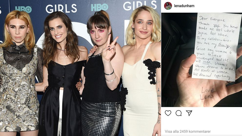 Girls-skådespelarna Zosia Mamet, Allison Williams, Lena Dunham och Jemima Kirke  samt Dunhams postning från Instagram.