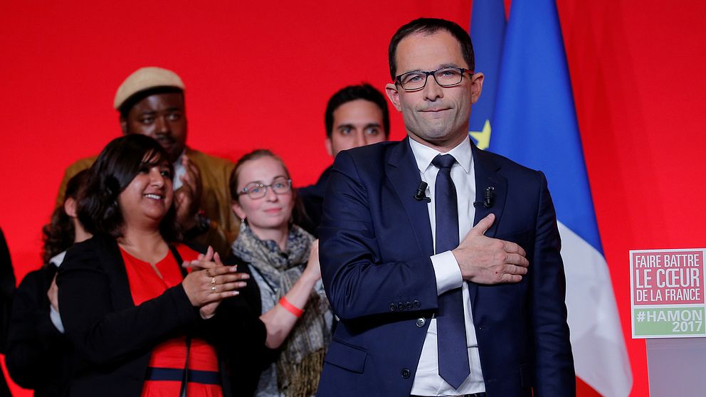 Benoît Hamon, presidentkandidat för Socialistpartiet, besviken efter att ha slagits ut i första omgången av franska presidentvalet.
