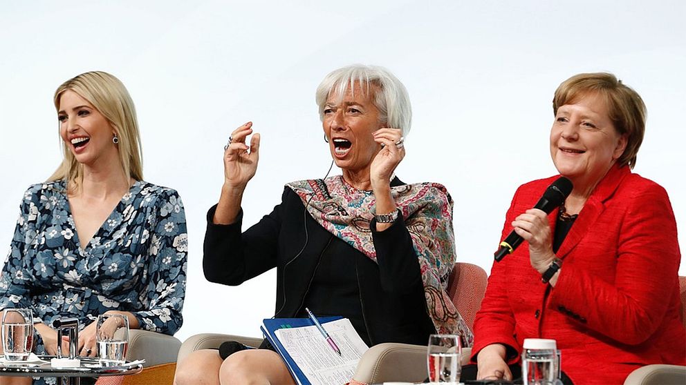 Ivanka Trump, Christine Lagarde och Angela Merkel på toppmötet Woman 20 i Berlin.