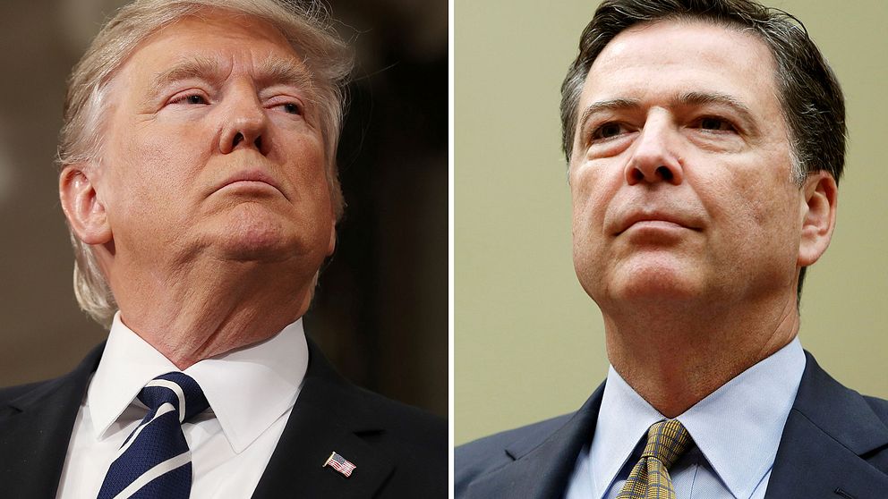 USA:s president Donald Trump till vänster och tidigare FBI-chefenJames Comey till höger.