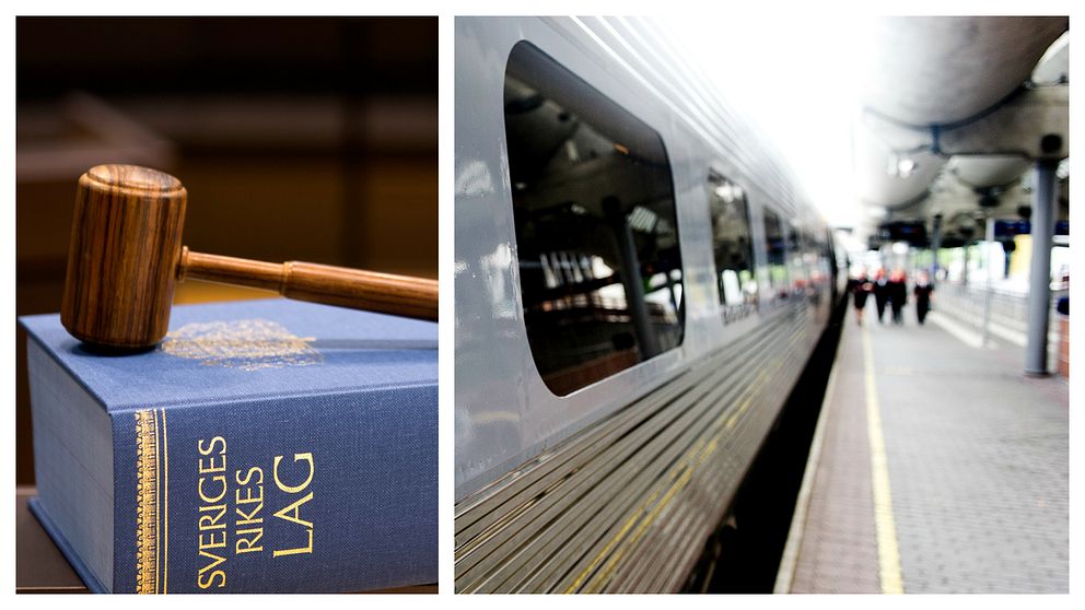 Två bilder. En lagbok och ett tåg