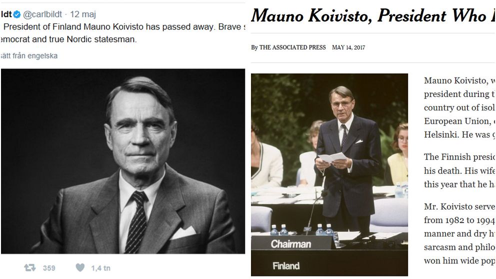 President Koivistos död uppmärksammades av flera utländska medier.