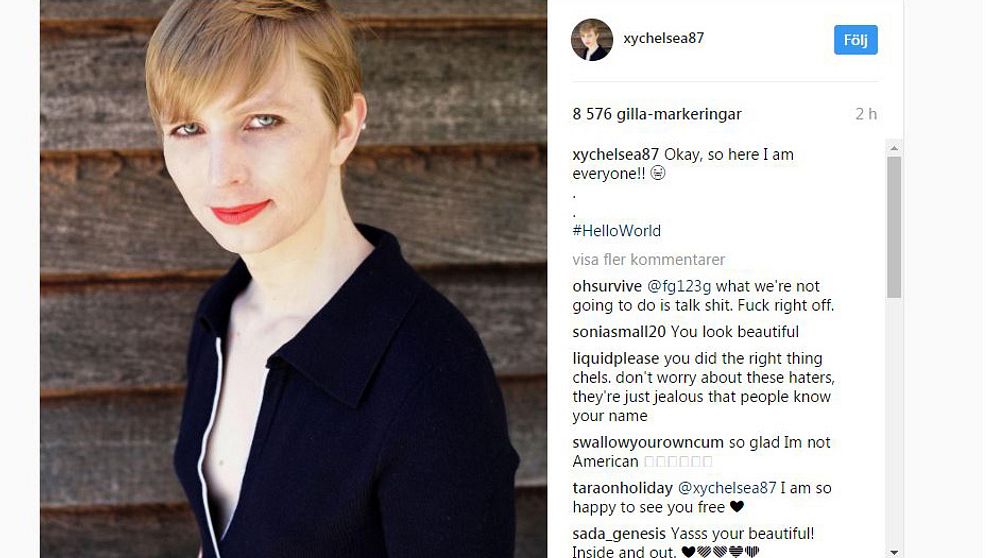 ”Okej, så här är jag allihop!” skriver Chelsea Manning.