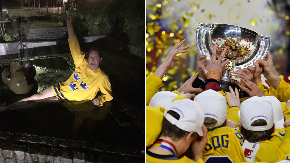 Patric Larsson tog ett dopp i fontänen när VM-guldet var ett faktum