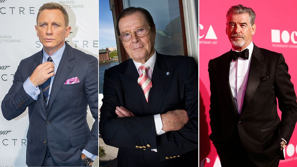 Daniel Craig, Roger Moore och Pierce Brosnan.