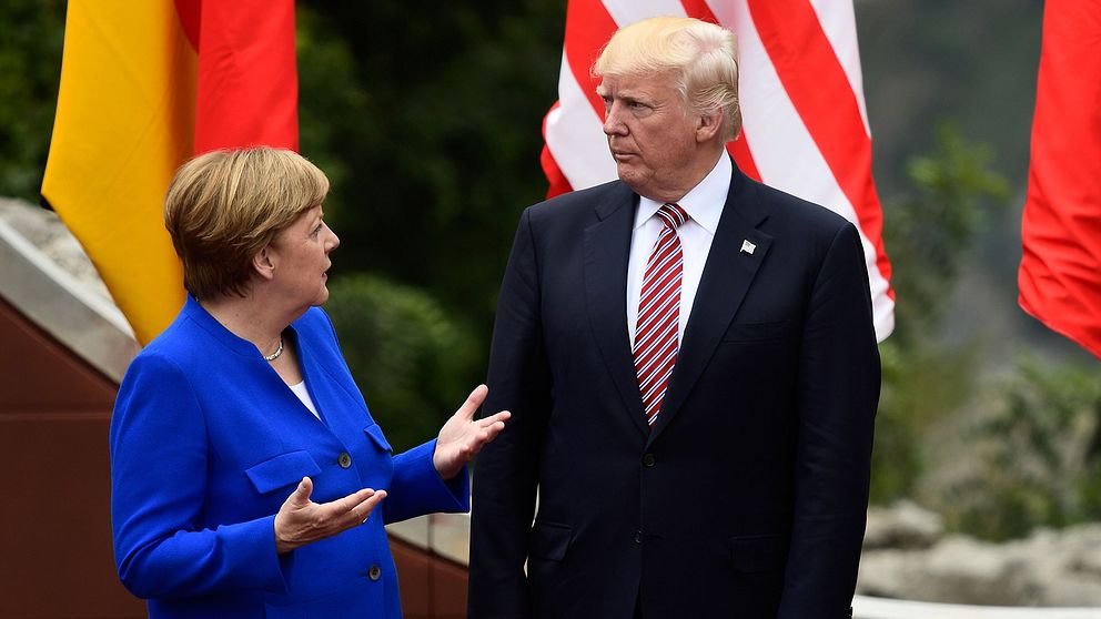 Tysklands förbundskansler Angela Merkel och USA:s president Donald Trump under G7-mötet på Sicilien