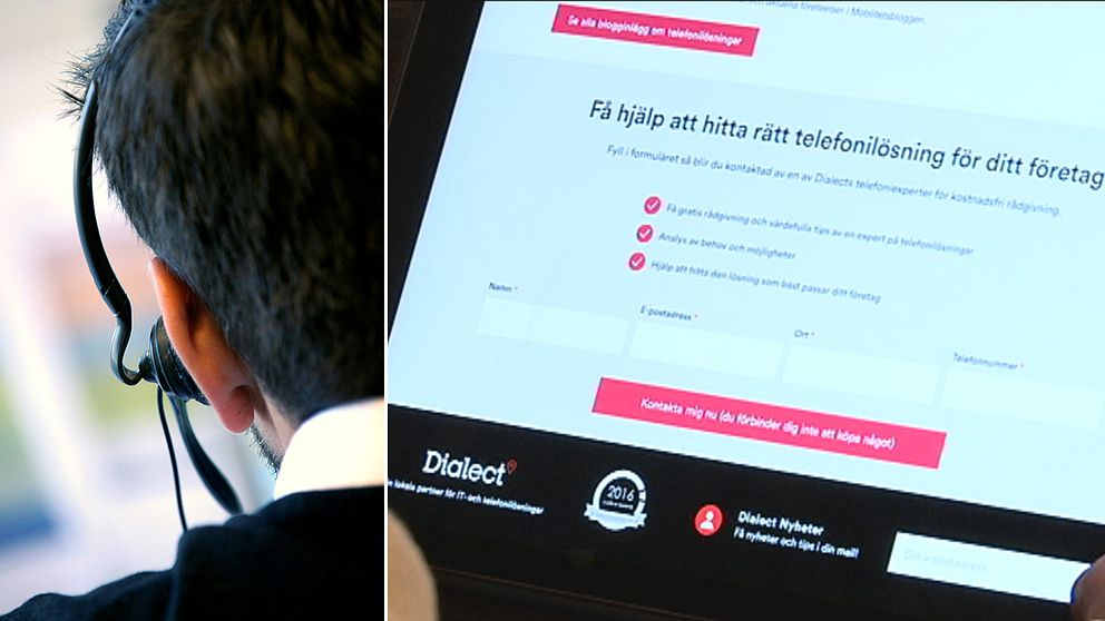 En telefonförsäljare och Dialects hemsida.