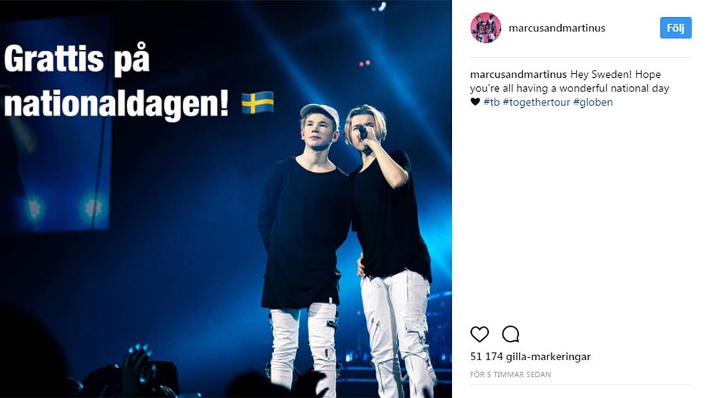 Superstjärnorna Marcus & Martinus från Norge hälsade grattis till storebrorsan Sverige.