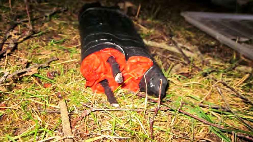 Den här dynamitladdningen låg i bomblådan som hittades vid Lilleby camping.